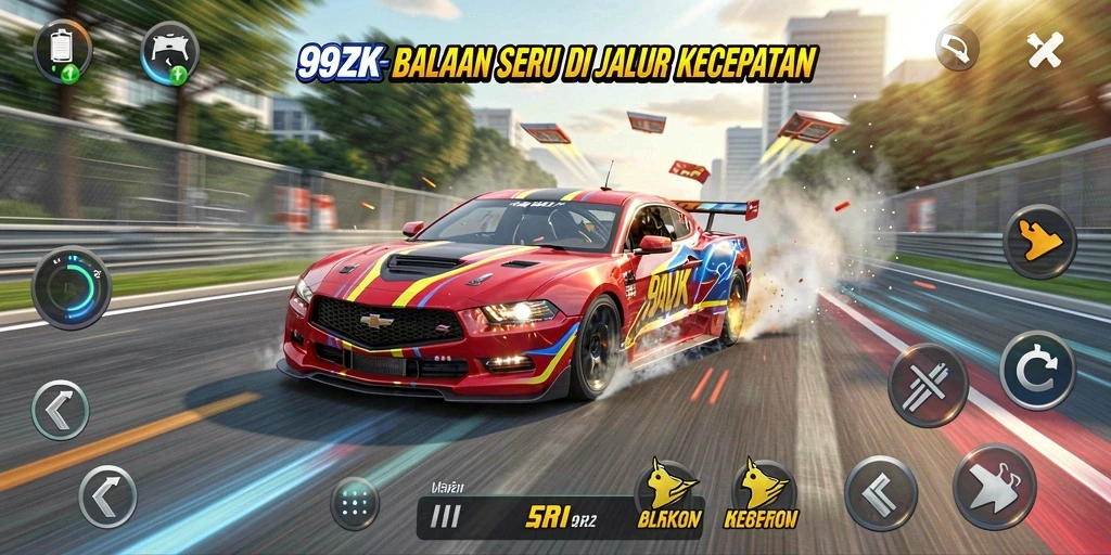 Screenshot gameplay 99ZK yang menunjukkan balapan seru di lintasan.