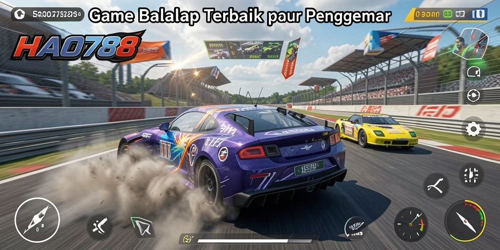 Tangkapan layar utama HAO788 menampilkan aksi balap yang mendebarkan.
