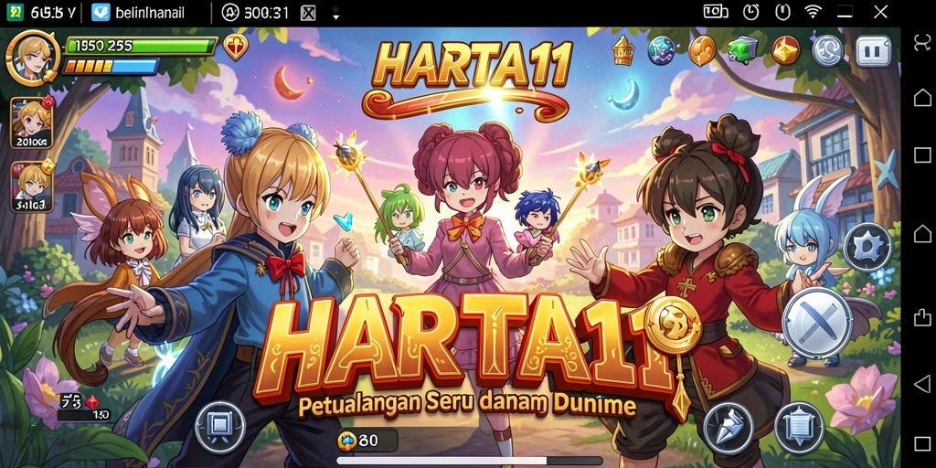 Screenshot gameplay HARTA11 dengan karakter anime yang menarik.