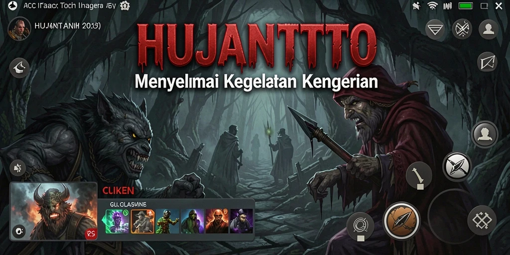 Tampilan gameplay HUJANTOTO dengan makhluk horor menunggu.