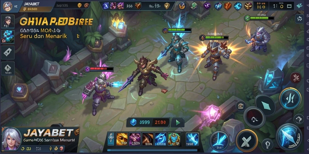 Screenshot gameplay JAYABET menampilkan pertempuran seru antar karakter MOBA.
