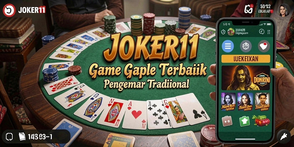 Screenshot gameplay JOKER11 menunjukkan pertarungan seru di meja gaple.