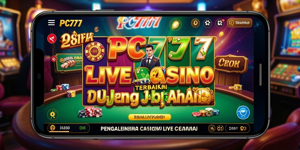 Screenshot utama PC777 menampilkan dealer profesional dalam permainan Live Casino.