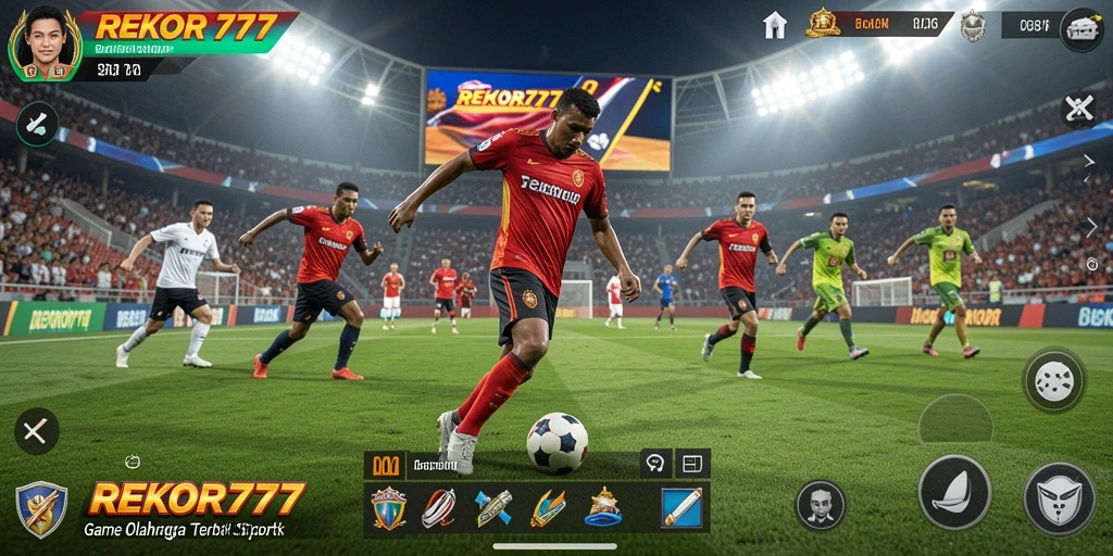 Screenshot utama REKOR777 menampilkan momen pertandingan seru dalam game olahraga.