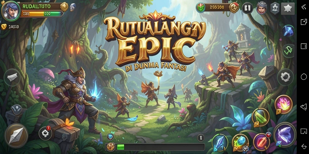 Screenshot gameplay RUDALTOTO yang menunjukkan petualangan epik dan pertempuran.