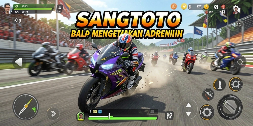 Screenshot gameplay SANGTOTO dengan aksi balap motor yang intens.