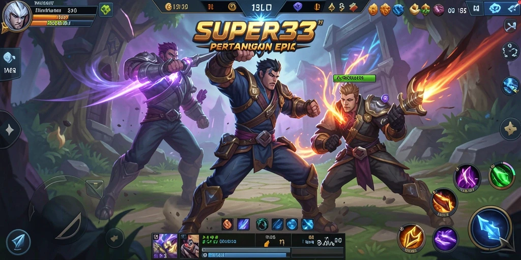 Tangkapan layar SUPER33 menampilkan momen seru dalam pertempuran tim MOBA.