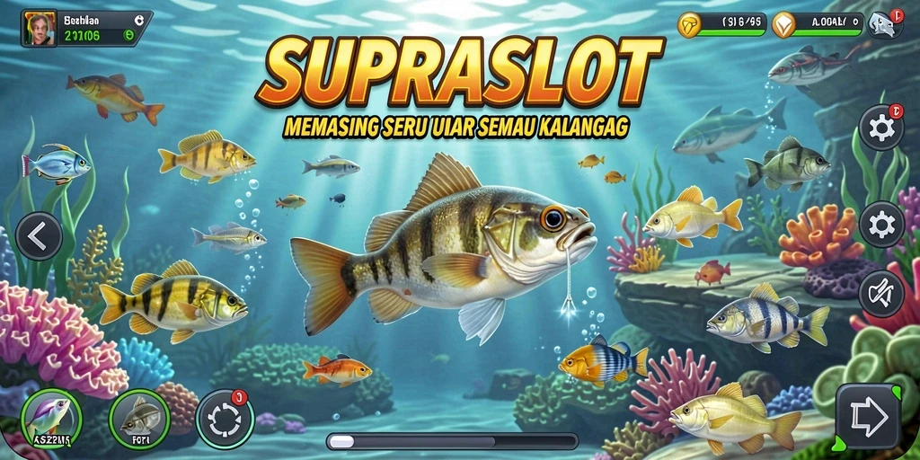 Tampilan screenshot gameplay Fishing di SUPRASLOT dengan grafis yang menawan.