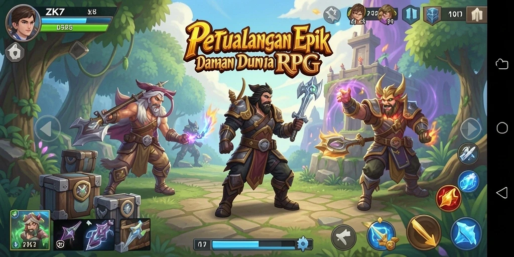 Screenshot gameplay ZK7 yang menampilkan pertempuran epik dan eksplorasi.